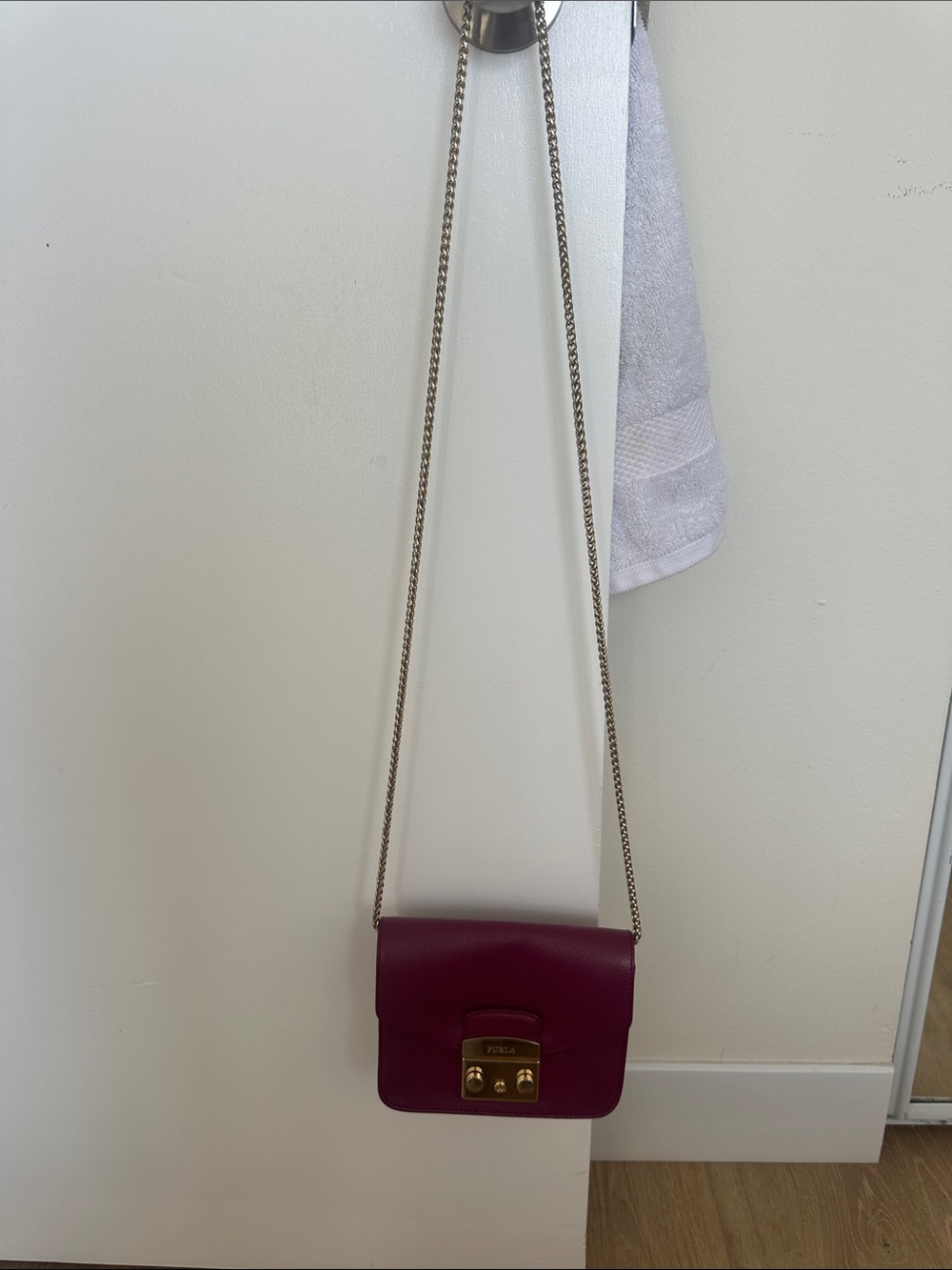 Furla Plum Leather Crossbody with Gold Hardware